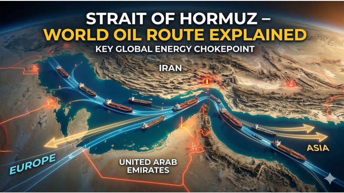 Strait of Hormuz map and oil tanker route between Iran and Oman